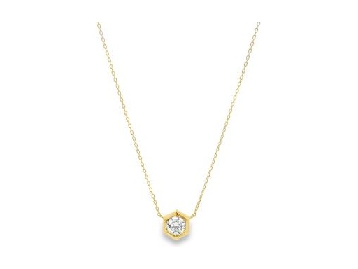 18K Yellow Gold Hexagon Diamond Necklace